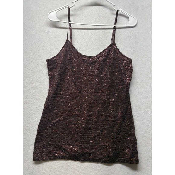Express Tops - EXPRESS Women’s Y2K Burgundy Spaghetti Strap Sequin Tank Top Cami Size M